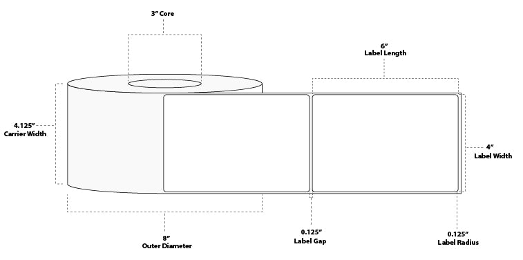 4" x 6" Standard Thermal Transfer Paper Label; Perforated; 3" Core; 8" OD; 4 Rolls/carton (1,000 Labels/roll)