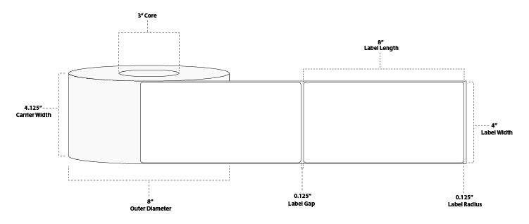 4" x 8" Floodcoated Thermal Transfer Paper Label; Perforated; 3" Core; 8" OD; 4 Rolls/carton (750 Labels/roll) - 1495 Orange