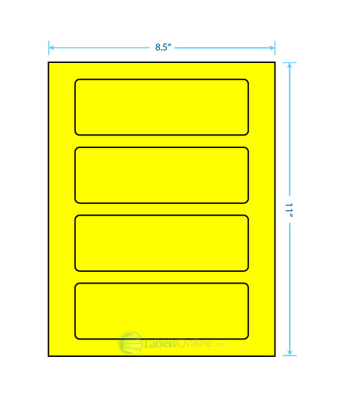 6.5" x 2.0875" - 4 up - Fluorescent Yellow (Laser)