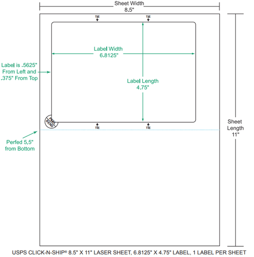 6.8125" x 4.75" USPS Click-N-Ship Integrated Labels; 1 up (1,500 sheets/case)