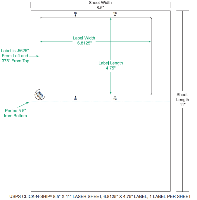 6.8125" x 4.75" USPS Click-N-Ship Integrated Labels; 1 up (1,500 sheets/case)