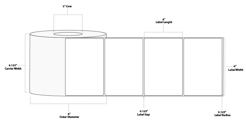 6" x 4" Floodcoated Thermal Transfer Paper Label; Perforated; 3" Core; 8" OD; 4 Rolls/carton (1,500 Labels/roll) - 1495 Orange