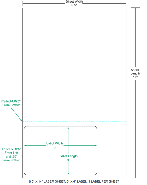 6" x 4" Integrated Labels; 1 up (1,500 sheets/case) - 8.5" x 14" sheet size