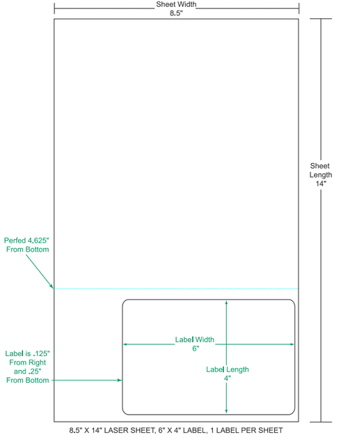 6" x 4" Integrated Labels; 1 up (1,500 sheets/case) - 8.5" x 14" sheet size