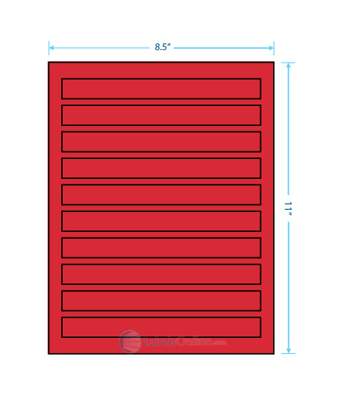 7.5" x .75" - 10 up - Fluorescent Red (Laser)