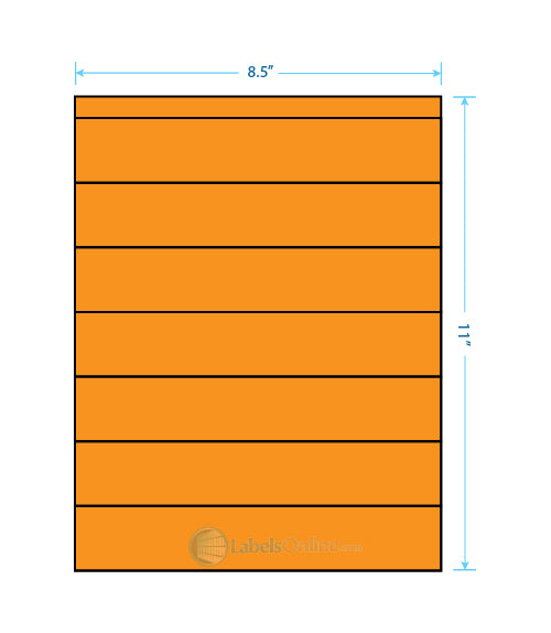 8.5" x 1.5" - 7 up - Fluorescent Orange Labels - Laser Sheet