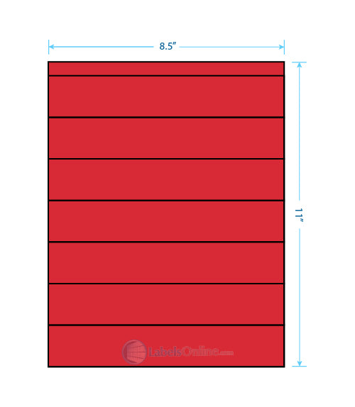 8.5" x 1.5" - 7 up - Fluorescent Red Labels - Laser Sheet