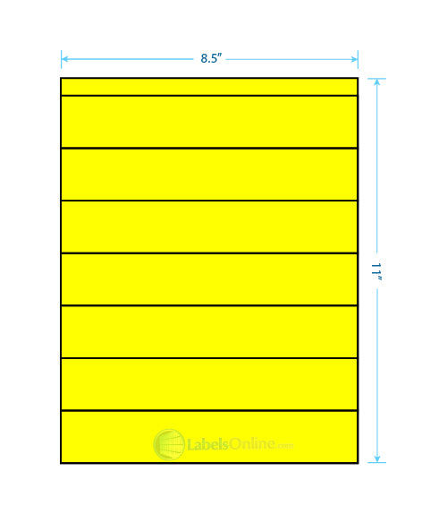 8.5" x 1.5" - 7 up - Fluorescent Yellow Labels - Laser Sheet