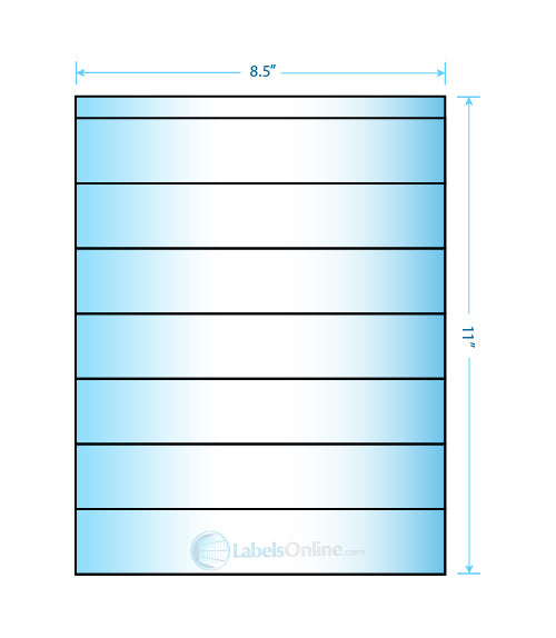 8.5" x 1.5" - 7 up - High Gloss Labels - Laser Sheet