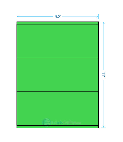 8.5" x 3.5" - 3 up - Fluorescent Green Labels - Laser Sheet