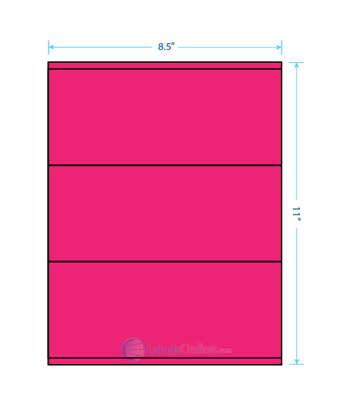 8.5" x 3.5" - 3 up - Fluorescent Pink Labels - Laser Sheet