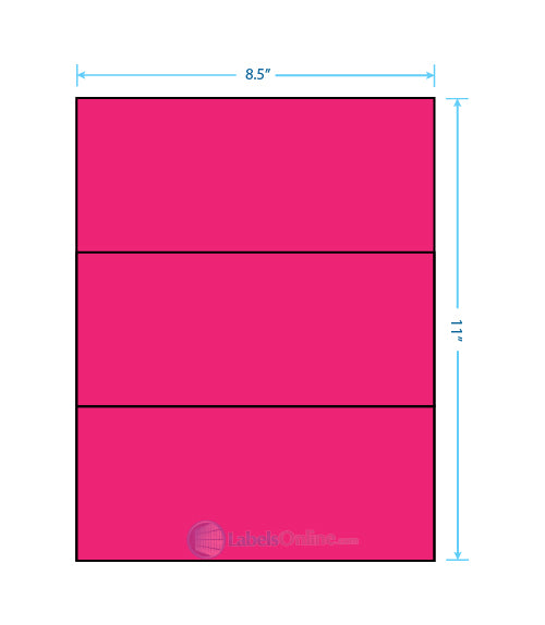 8.5" x 3.666" - 3 up - Fluorescent Pink Labels - Laser Sheet
