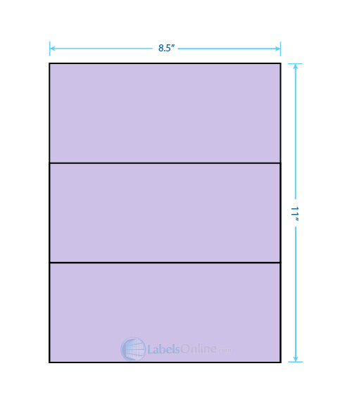 8.5" x 3.666" - 3 up - Pastel Purple (Laser)