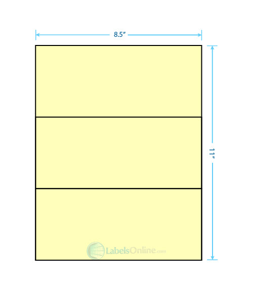 8.5" x 3.666" - 3 up - Pastel Yellow (Laser)