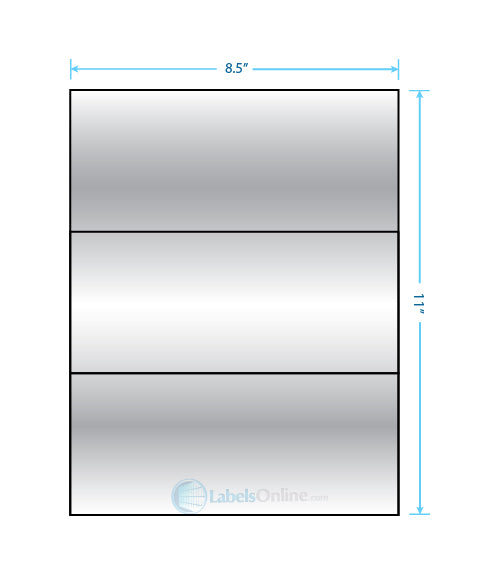 8.5" x 3.666" - 3 up - Silver Foil (Laser)