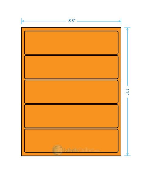 8" x 2" - 5 up - Fluorescent Orange (Laser)