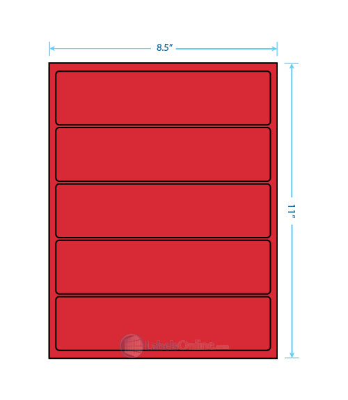 8" x 2" - 5 up - Fluorescent Red (Laser)