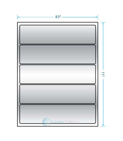 8" x 2" - 5 up - Silver Foil (Laser)