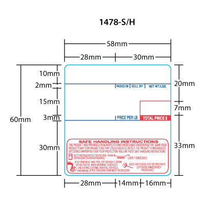 CAS (58mm x 60mm) LP-1000 UPC Safe Handling - Red/Blue
